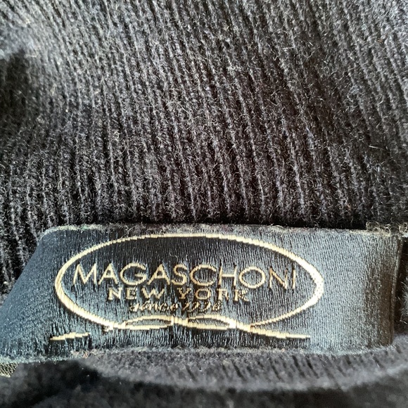 Deep blue cashmere tunic  turtleneck w wide black lace band across hem slits EUC - Picture 7 of 7